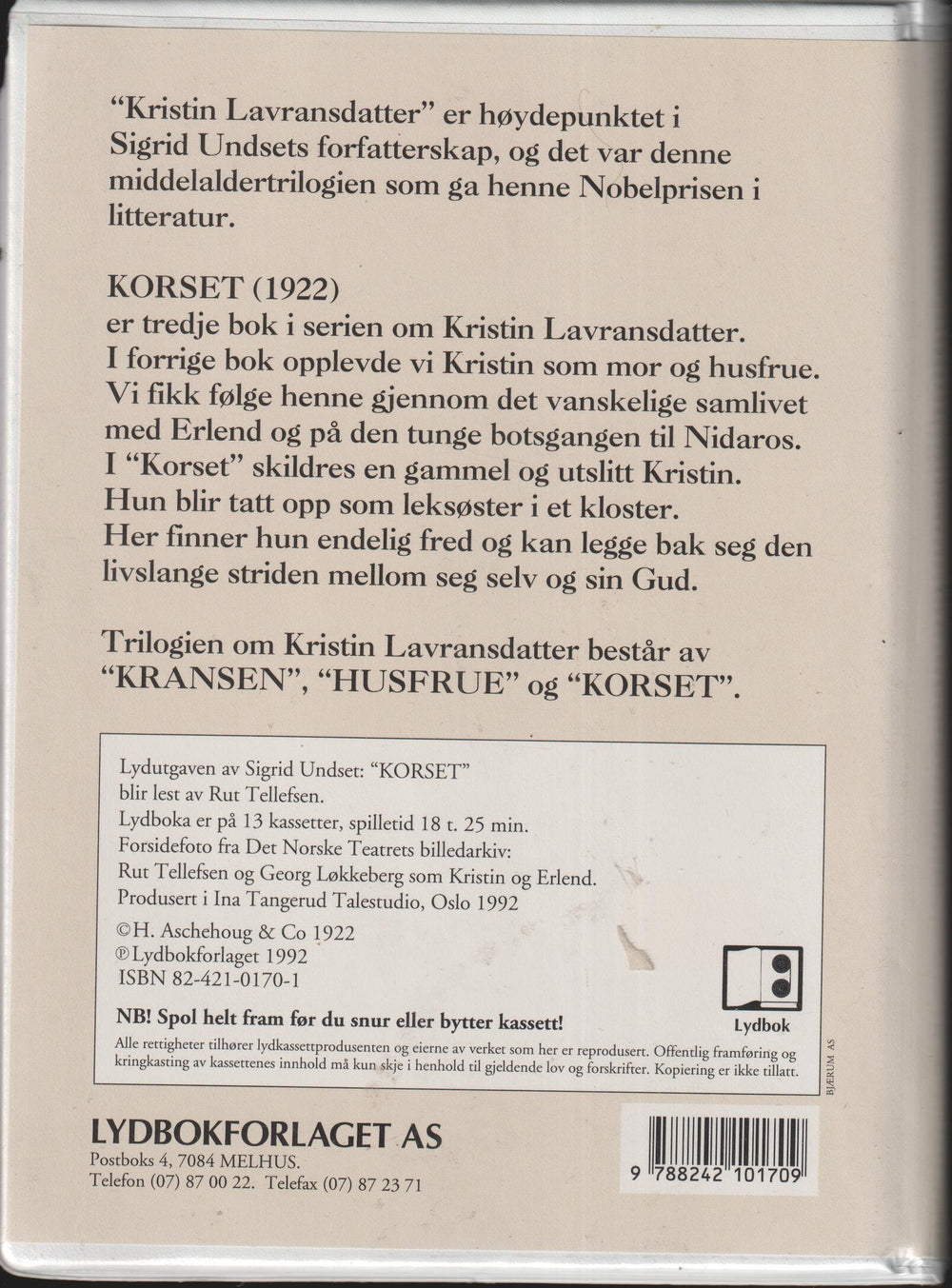 Sigrid Undset – Kristin Lavransdatter: Korset (Lydbok). Kassett.