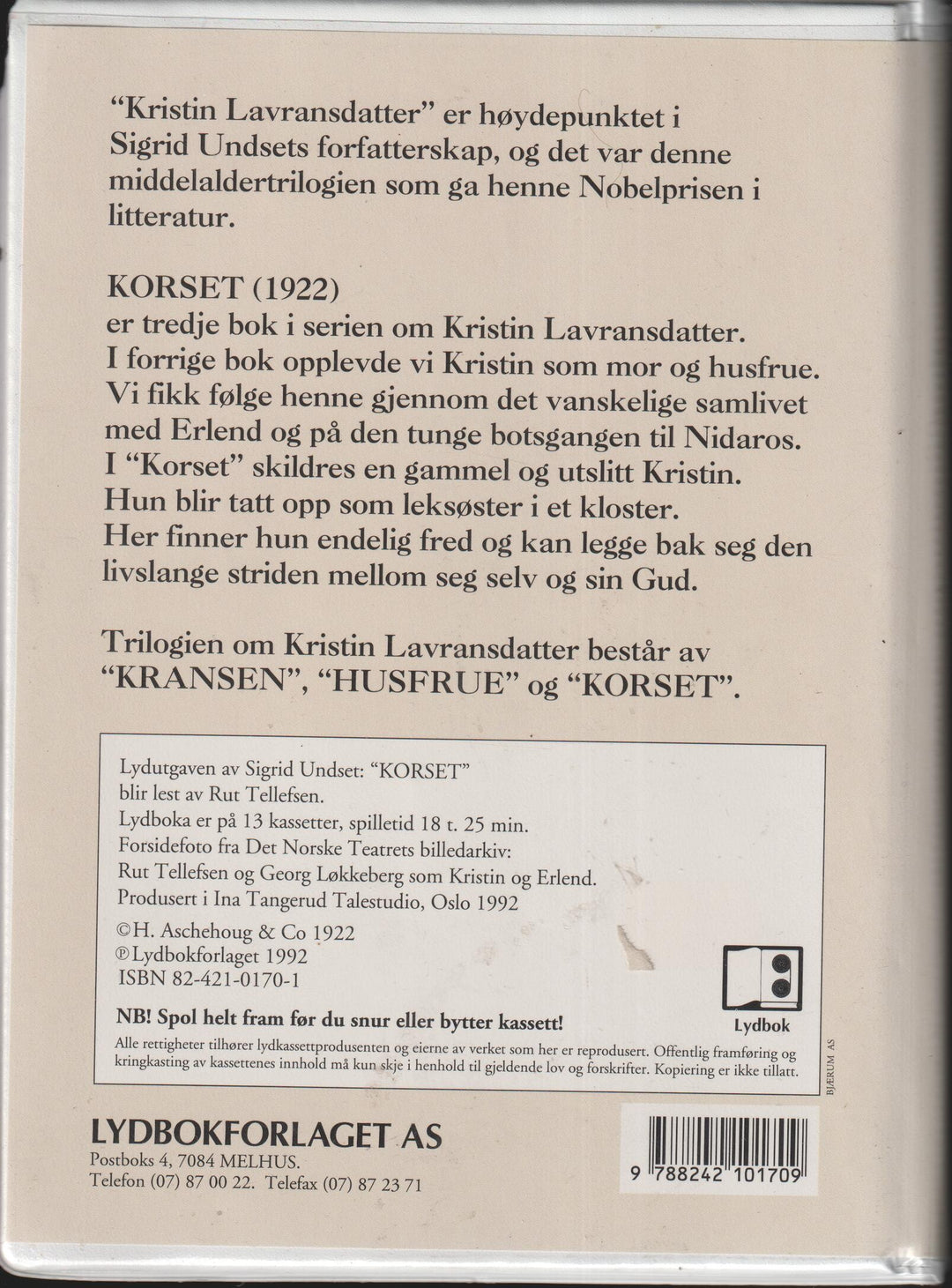 Sigrid Undset – Kristin Lavransdatter: Korset (Lydbok). Kassett.
