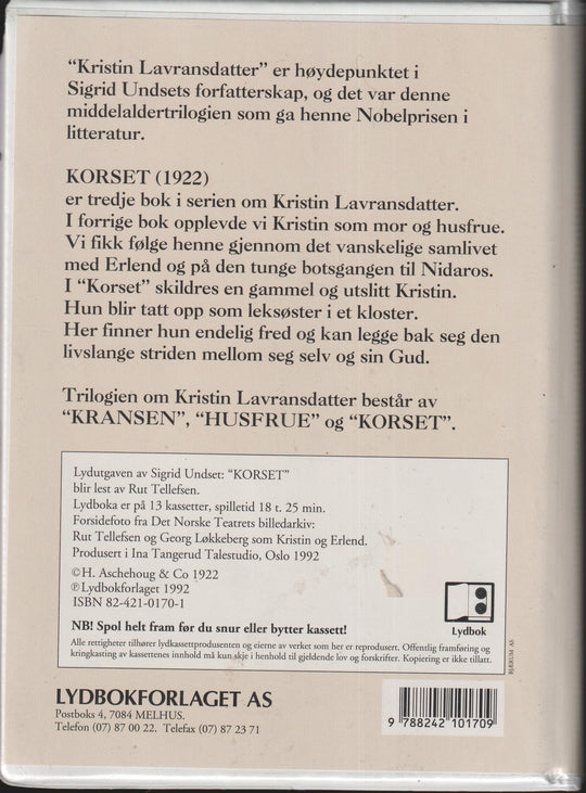 Sigrid Undset – Kristin Lavransdatter: Korset (Lydbok). Kassett.