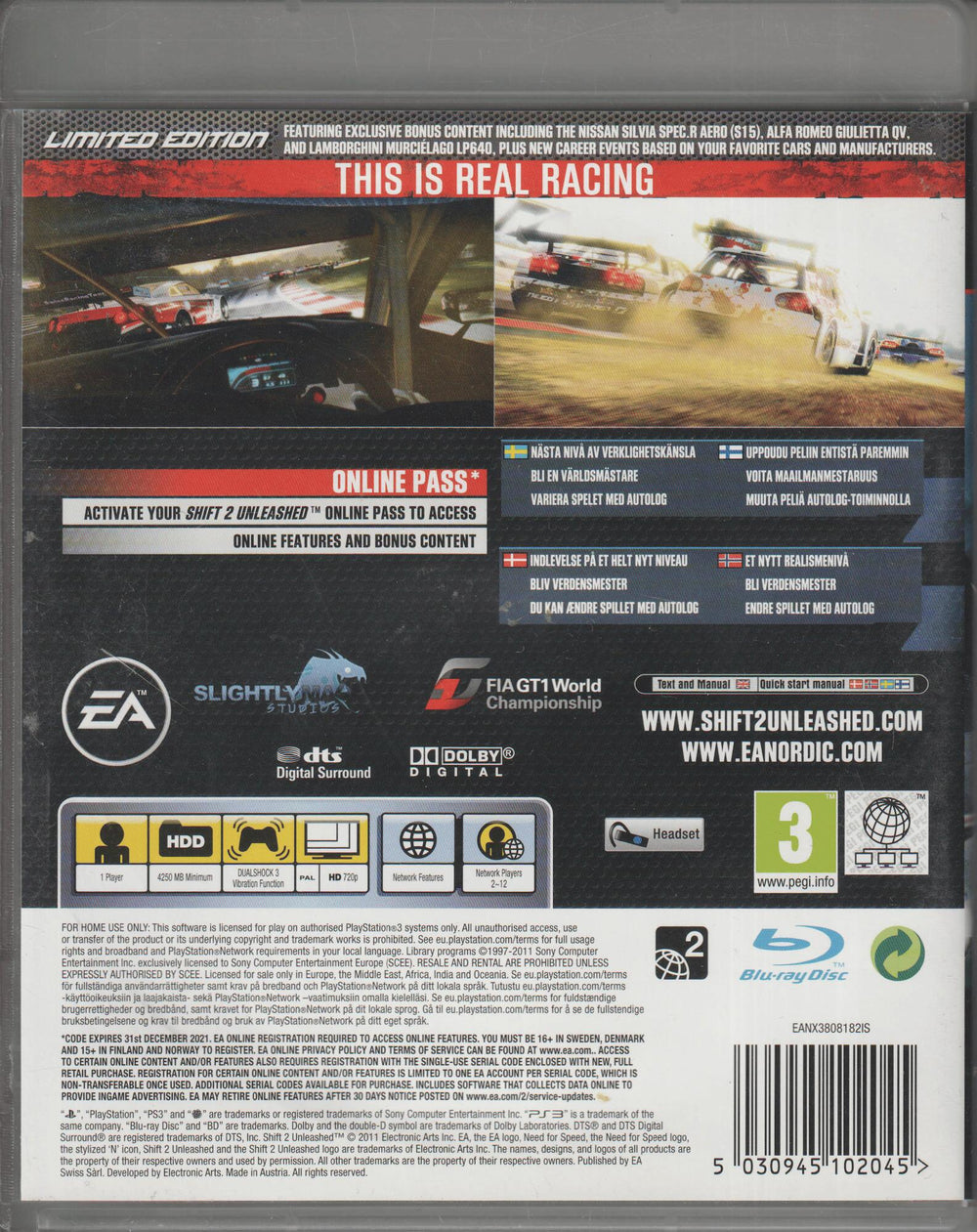 Need for Speed: Shift 2 Unleashed Limited Edition. PS3.