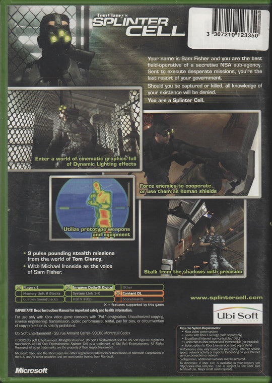 Tom Clancy’s Splinter Cell. XBOX.
