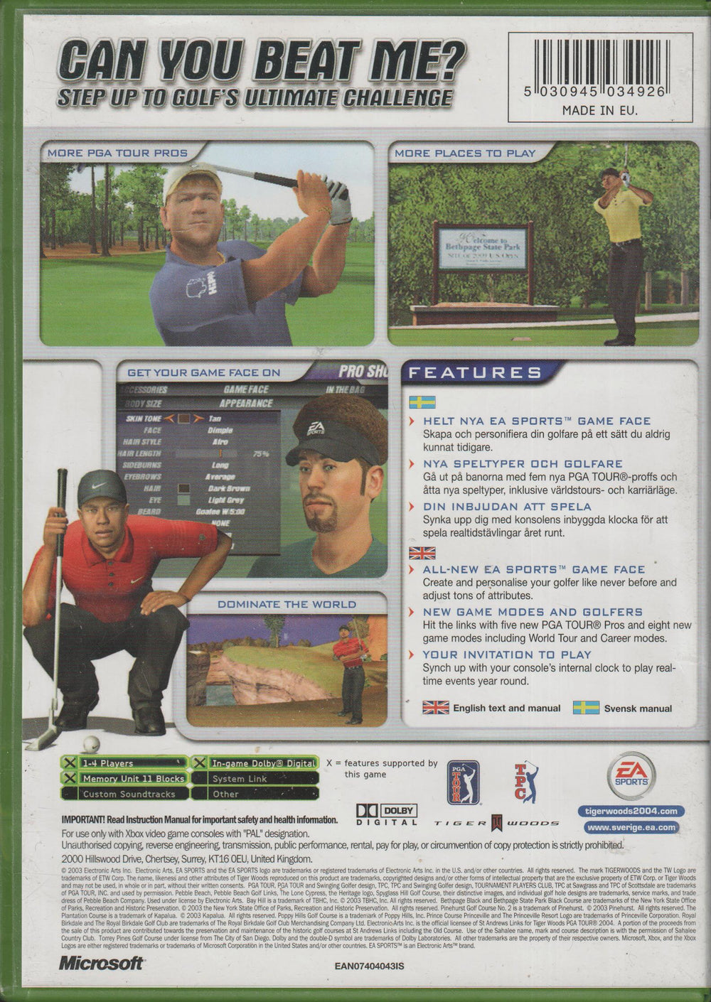 Tiger Woods PGA Tour 2004. XBOX.