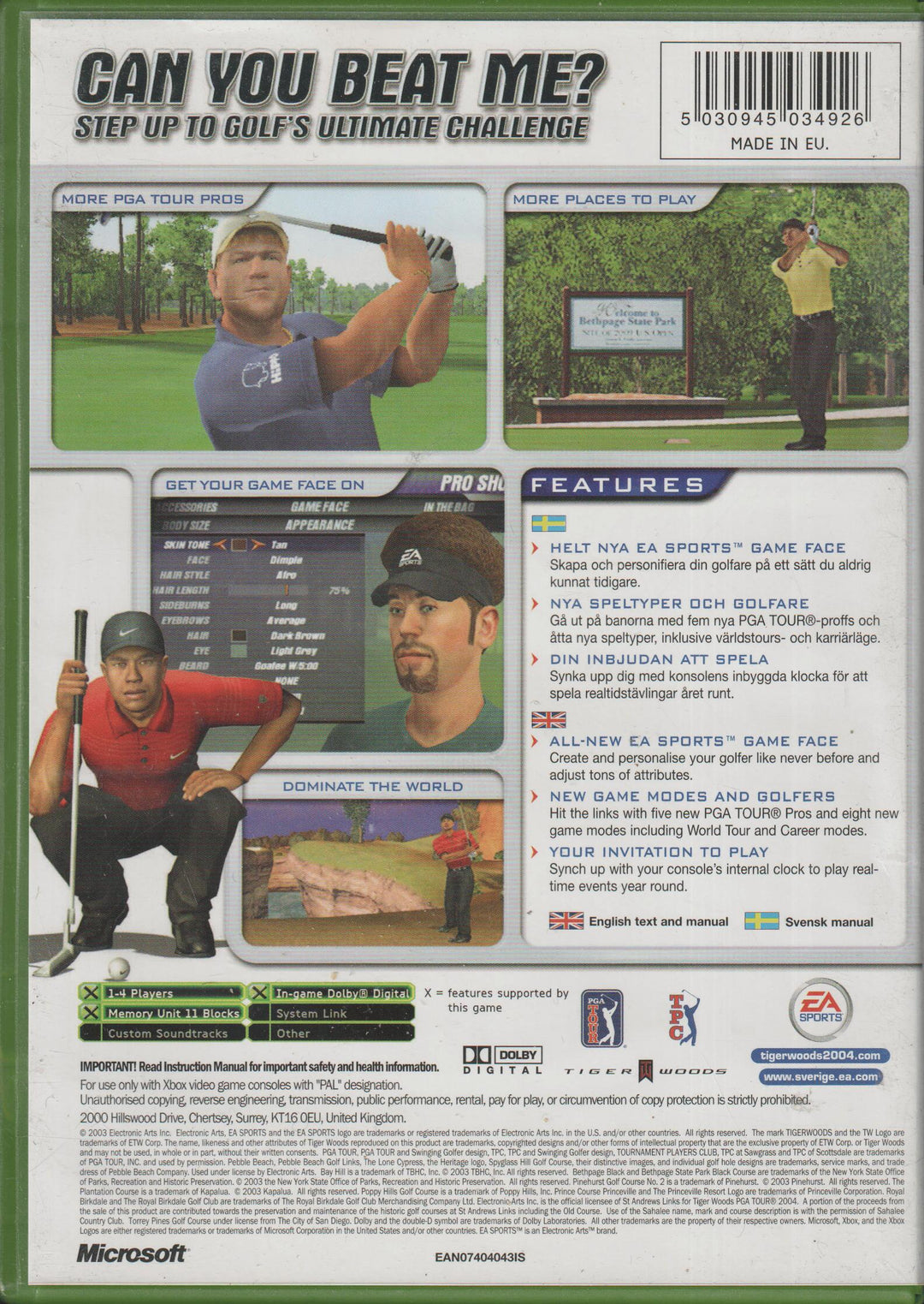 Tiger Woods PGA Tour 2004. XBOX.