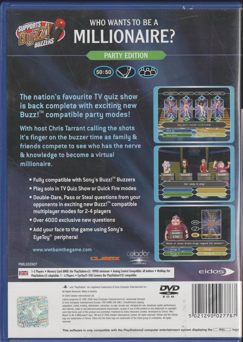Who Wants To Be A Millionaire - Party Edition. PS2.