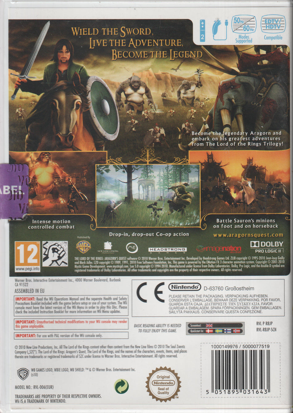 The Lord of the Rings: Aragorn's Quest. Wii. Ny i plast!