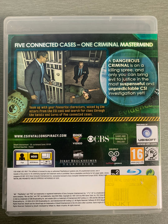 CSI: Crime Scene Investigation – Fatal Conspiracy. PS3.