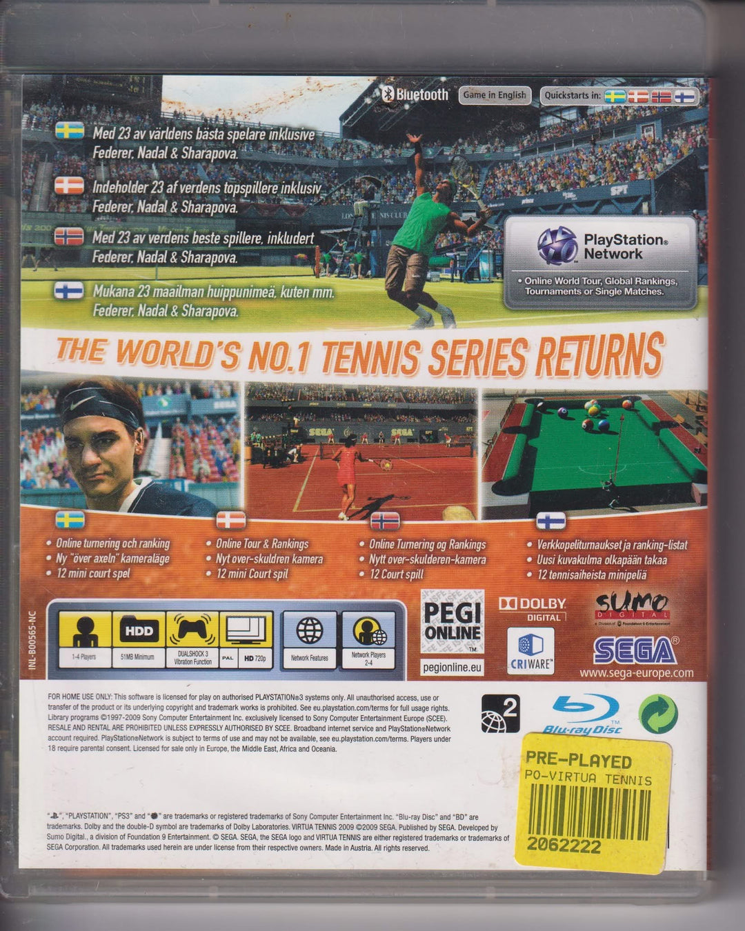 Virtua Tennis 2009. PS3.