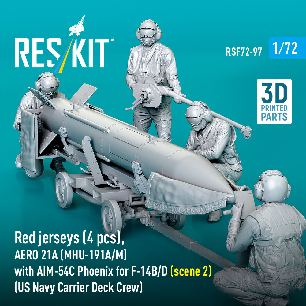 Red jerseys (4 pcs), AERO 21A (MHU-191A/M) with AIM-54C Phoenix for F-14B/D (scene 2) (US Navy Carrier Deck Crew) (3D Printed)