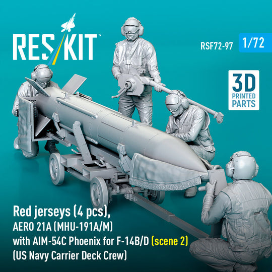 Red jerseys (4 pcs), AERO 21A (MHU-191A/M) with AIM-54C Phoenix for F-14B/D (scene 2) (US Navy Carrier Deck Crew) (3D Printed)