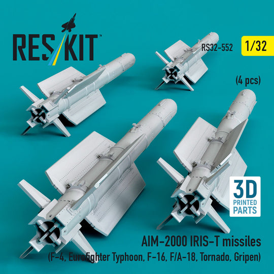 AIM-2000 IRIS-T missiles (4 pcs) (F-4, Eurofighter Typhoon, F-16, F/A-18, Tornado, Gripen) (3D Printed)