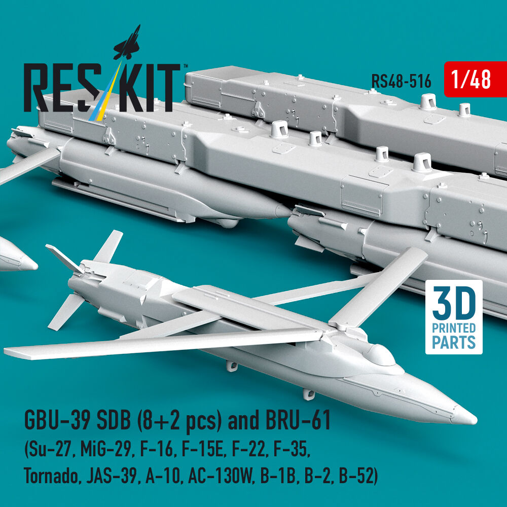 GBU-39 SDB (8 pcs) and BRU-61 (2 pcs) (Su-27, MiG-29, F-16, F-15E, F-22, F-35, Tornado, JAS-39, A-10, AC-130W, B-1B, B-2, B-52) (3D Printed)
