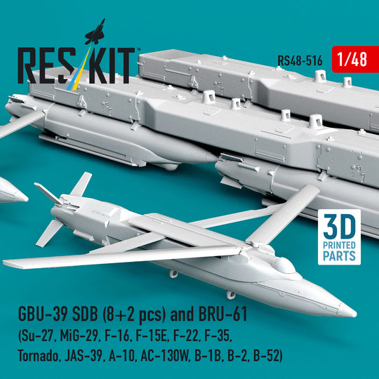 GBU-39 SDB (8 pcs) and BRU-61 (2 pcs) (Su-27, MiG-29, F-16, F-15E, F-22, F-35, Tornado, JAS-39, A-10, AC-130W, B-1B, B-2, B-52) (3D Printed)