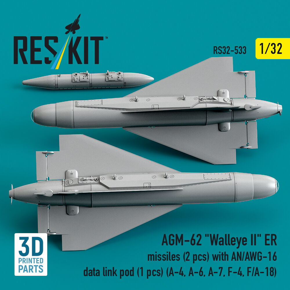 AGM-62 Walleye II ER missiles (2 pcs) with AN/AWG-16 data link pod (1 pcs) (A-4, A-6, A-7, F-4, F/A-18) (3D Printed)