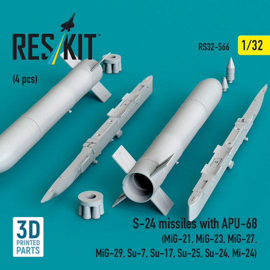 S-24 missiles with APU-68 (4 pcs) (MiG-21, MiG-23, MiG-27, MiG-29, Su-7, Su-17, Su-25, Su-24, Mi-24) (3D Printed)