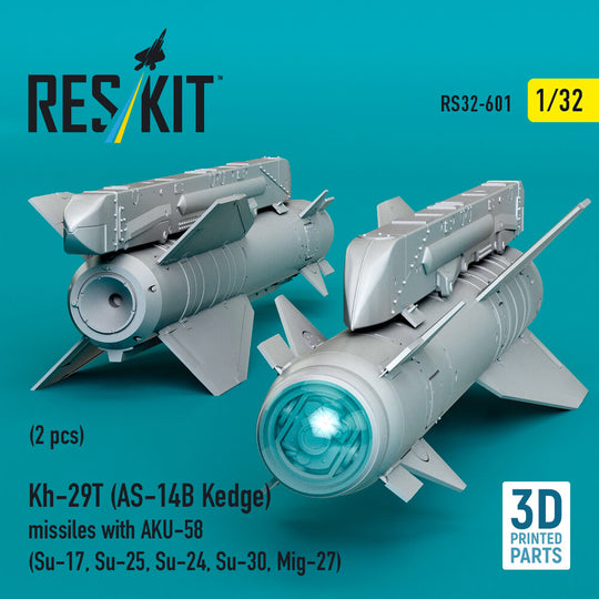 Kh-29T (AS-14B Kedge) missiles with AKU-58 (2 pcs) (Su-17, Su-25, Su-24, Su-30, Mig-27) (3D Printed)