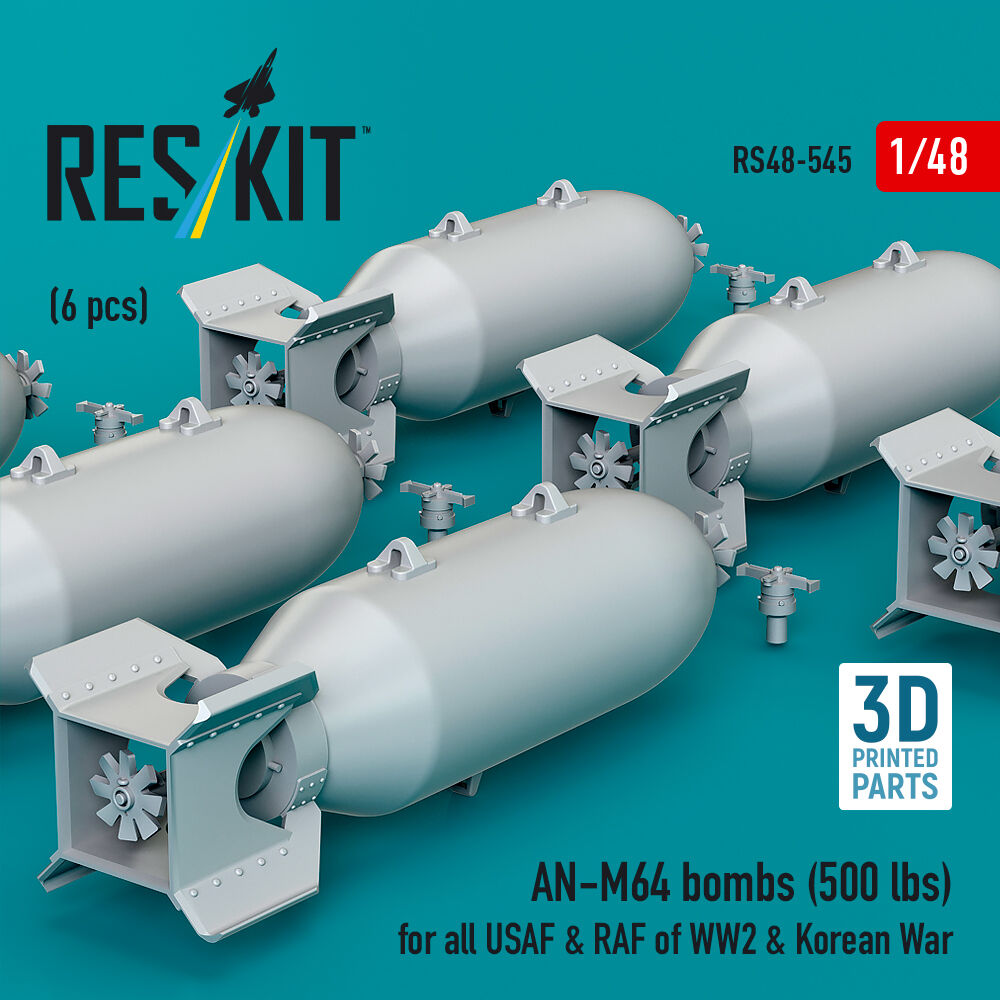 AN-M64 bombs (6 pcs) (500 lbs) for all USAF & RAF of WW2 & Korean War (3D Printed)