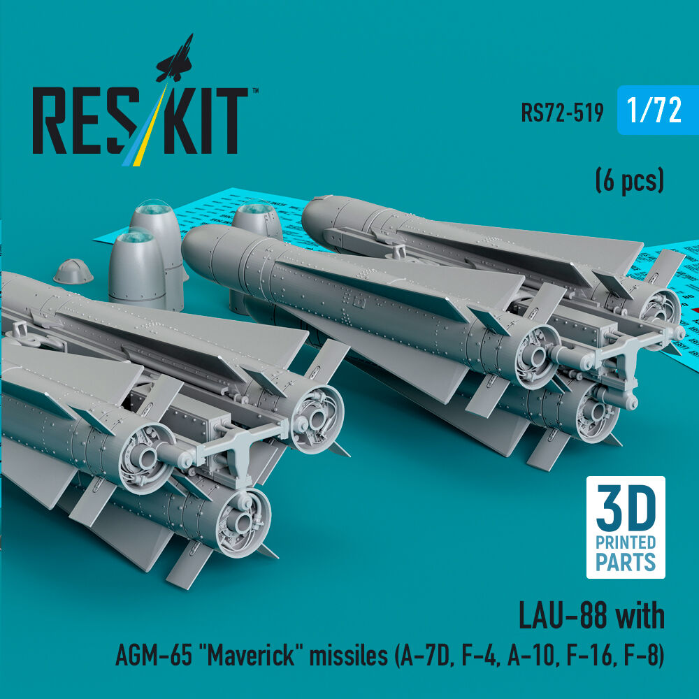 LAU-88 with (2 pcs) AGM-65 Maverick missiles (6 pcs) (A-7D, F-4, A-10, F-16) (3D Printed)