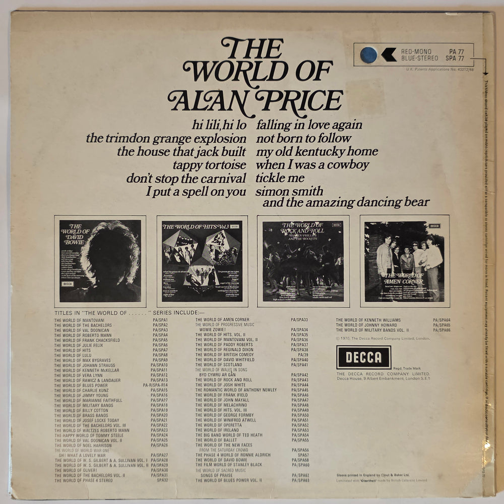 Alan Price – The World of Alan Price. Ca. 1970. LP-plate