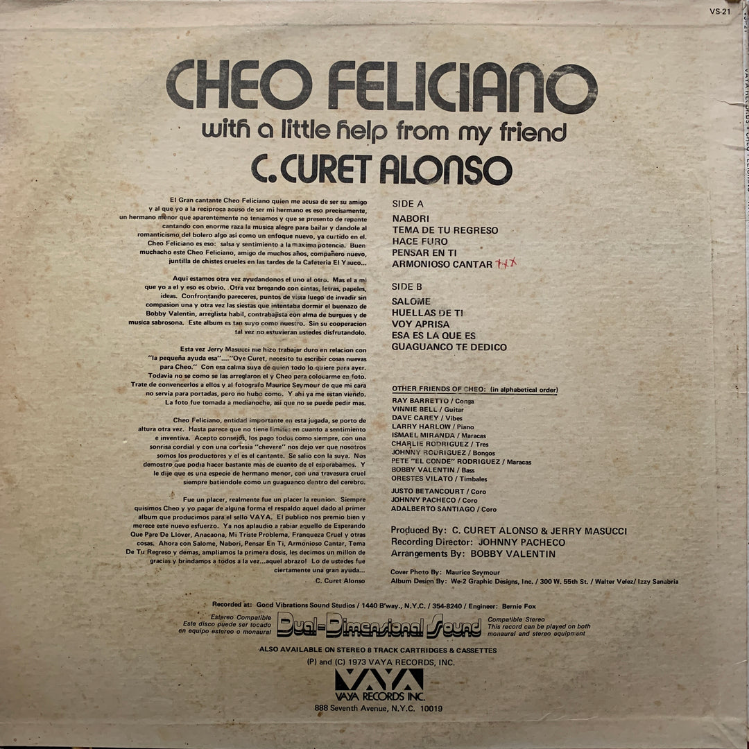 Cheo Feliciano – With a Little Help from My Friend. 1973. LP.