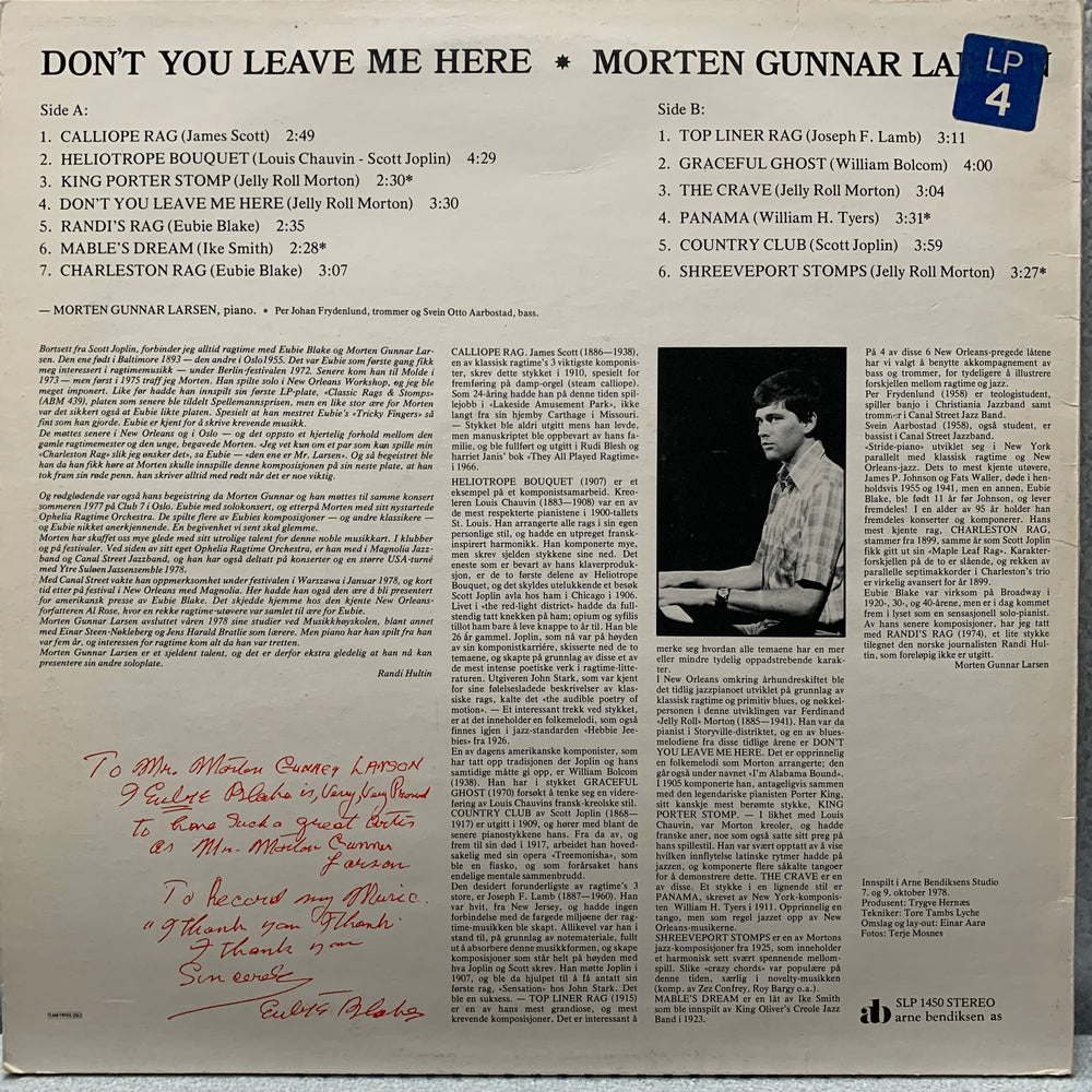 Morten Gunnar Larsen - Don't You Leave Me Here. 1978. LP.