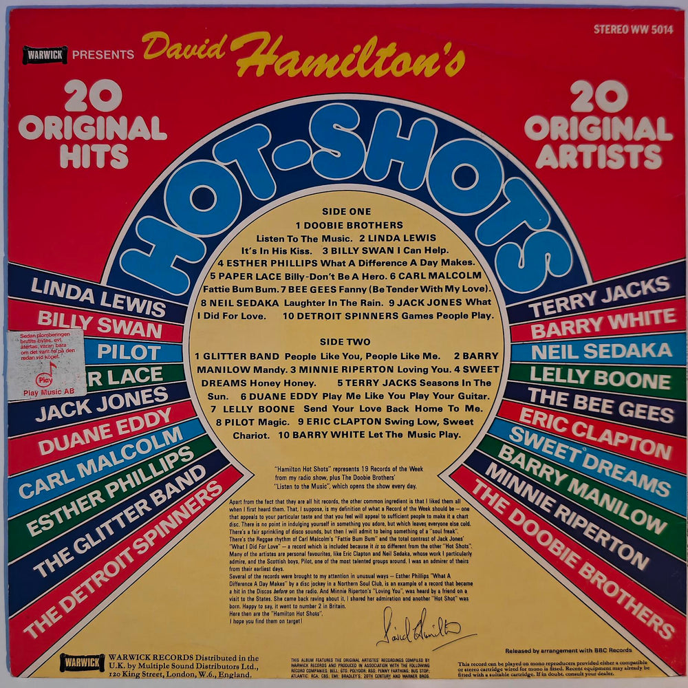 Diverse Artister - David Hamilton's Hot-Shots 1976. LP.