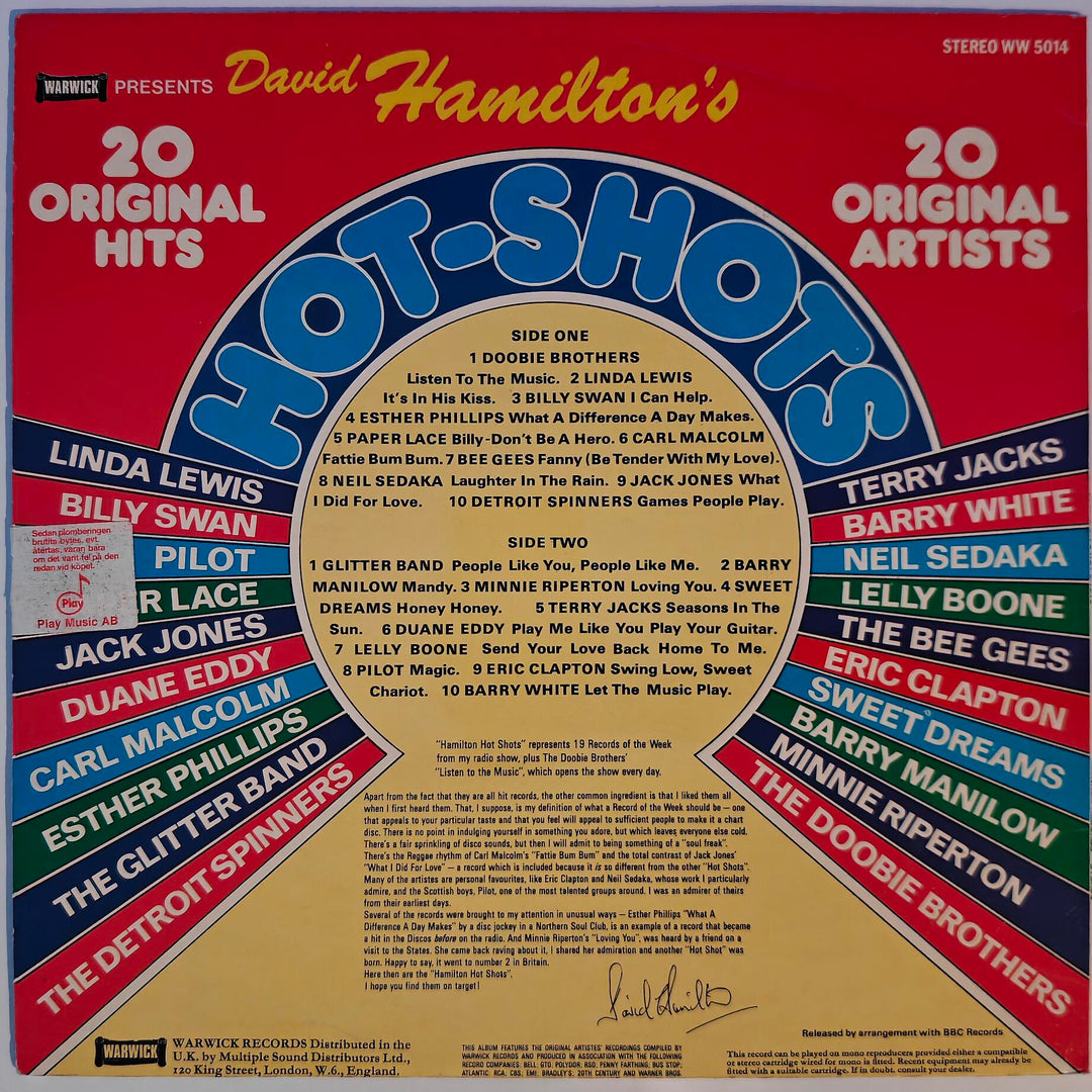 Diverse Artister - David Hamilton's Hot-Shots 1976. LP.