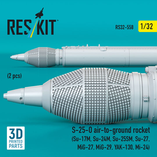 S-25-O air-to-ground rocket (2 pcs) (Su-17M, Su-24M, Su-25SM, Su-27, MiG-27, MiG-29, YAK-130, Mi-24) (3D Printed)