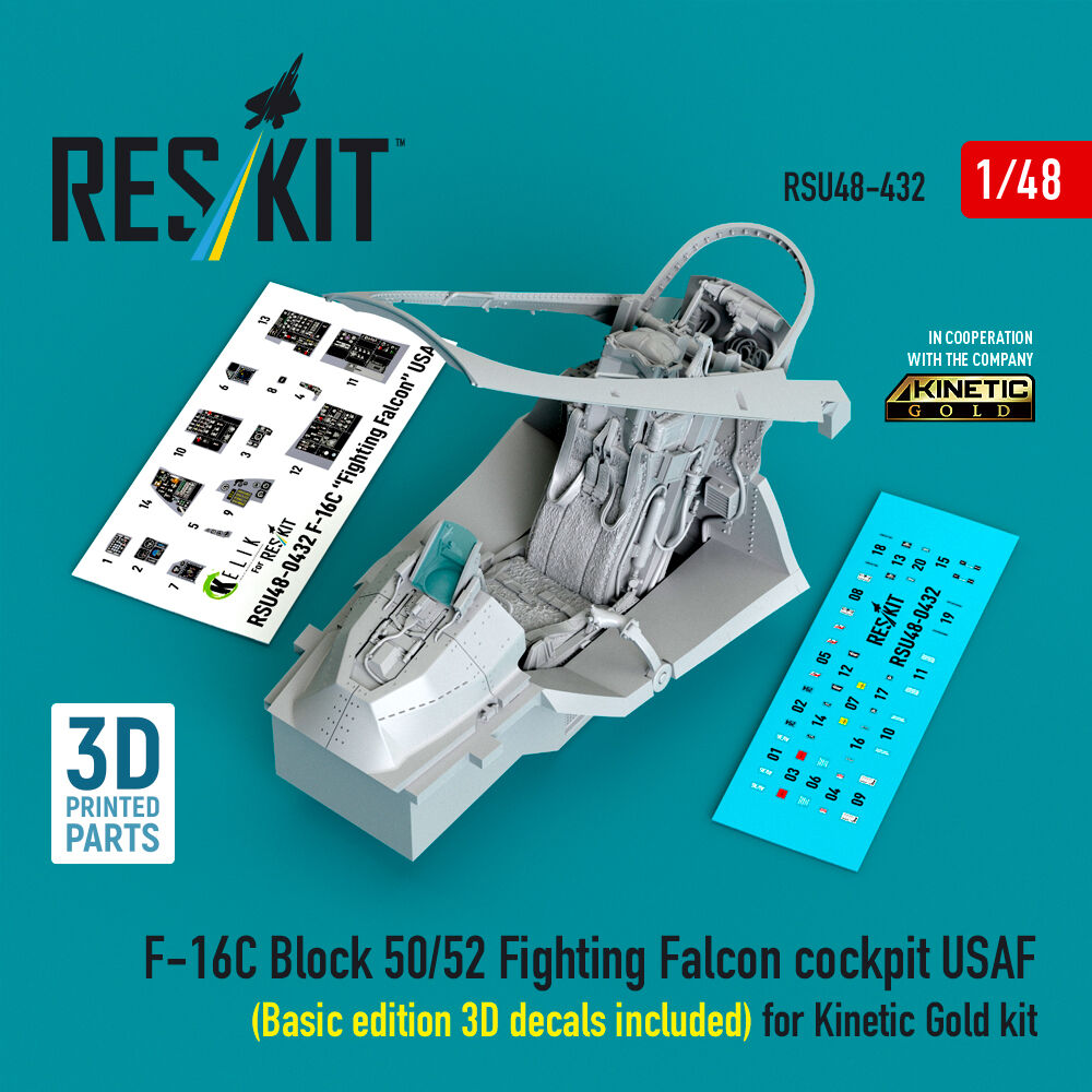 F-16C Block 50/52 Fighting Falcon cockpit USAF (Basic edition 3D decals included) (3D Printed) for Kinetic