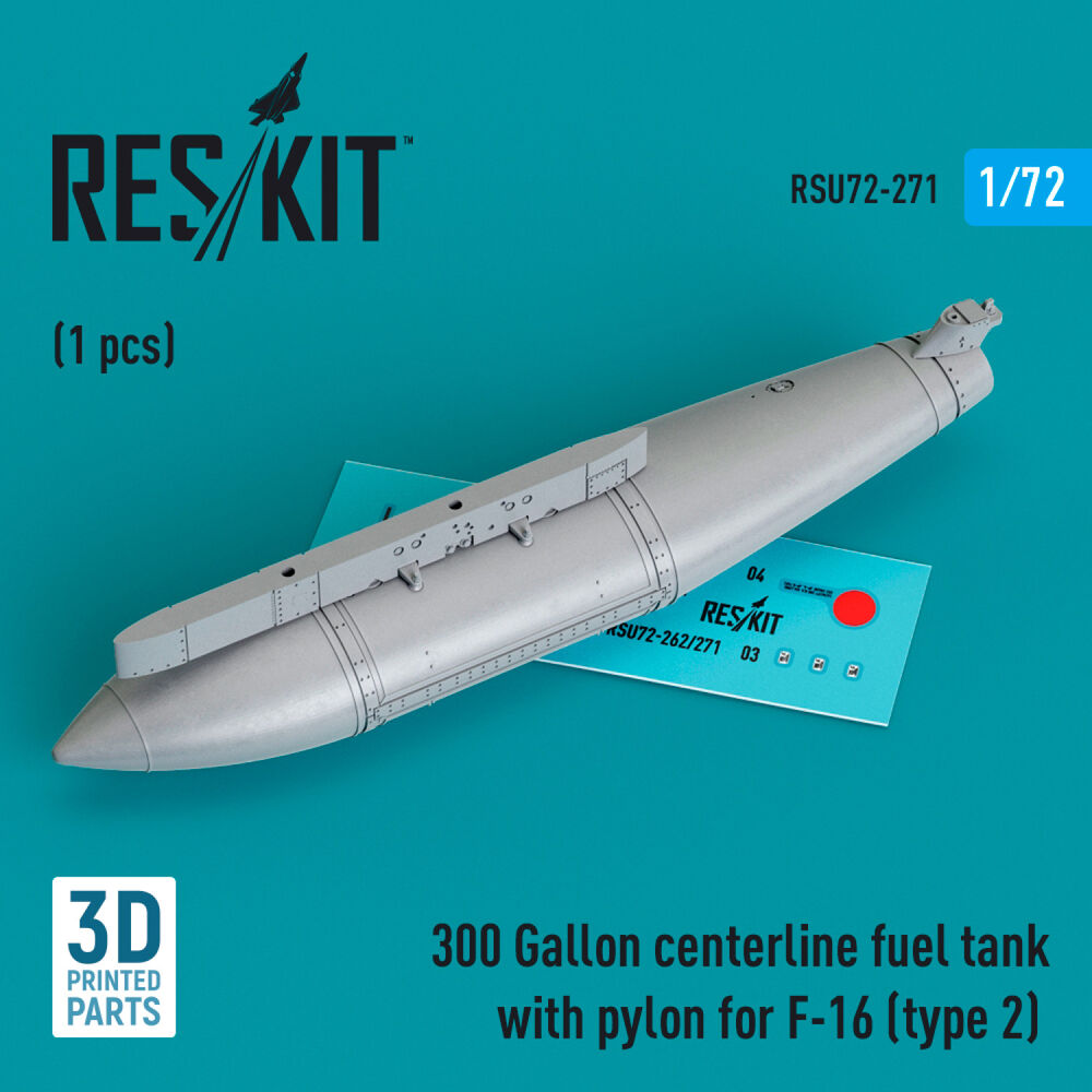 300 Gallon centerline fuel tank with pylon for F-16 (A/B/C/D/E/F/I) (type 2) (1 pcs) (3D Printed)