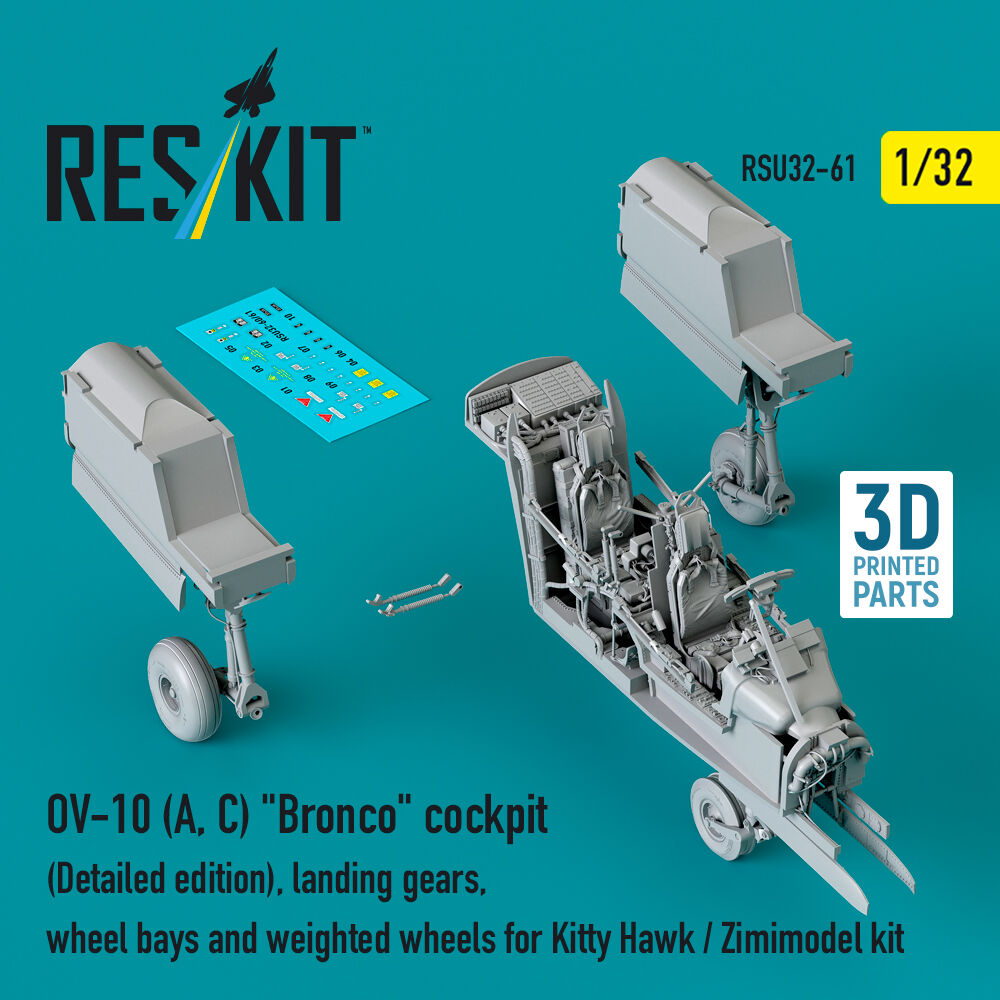 OV-10 (A, C) Bronco cockpit (Detailed edition), landing gears, wheel bays and weighted wheels for Kitty Hawk / Zimimodel kit (3D Printed)