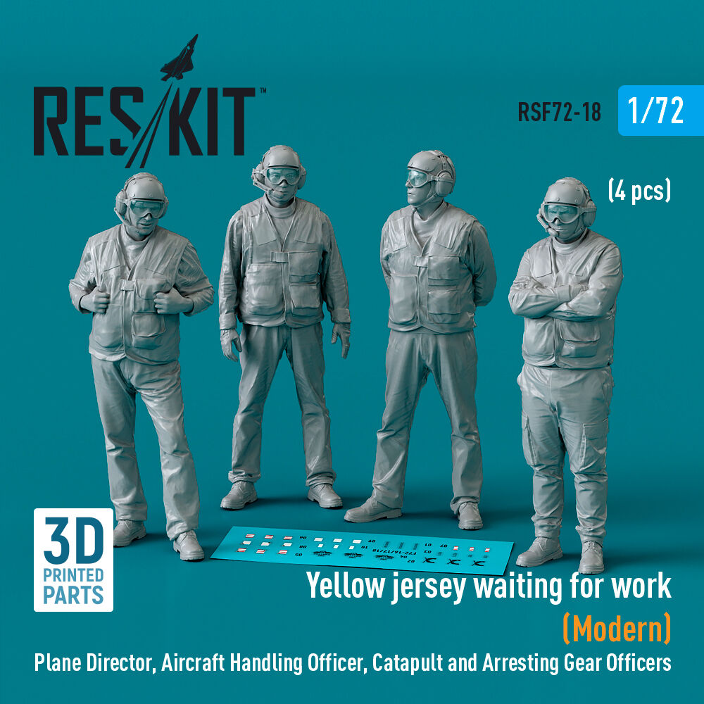 Yellow jersey waiting for work (Modern) Plane Director, Aircraft Handling Officer, Catapult and Arresting Gear Officers (4 pcs) (3D Printed)