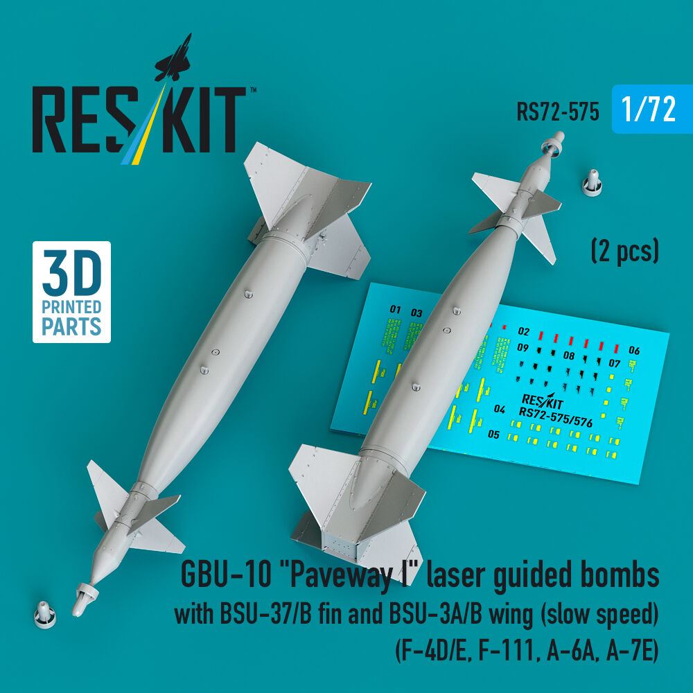 GBU-10 Paveway I laser guided bombs with BSU-37/B fin and BSU-3A/B wing (slow speed) (2 pcs) (F-4D/E, F-111, A-6A, A-7E) (3D Printed)