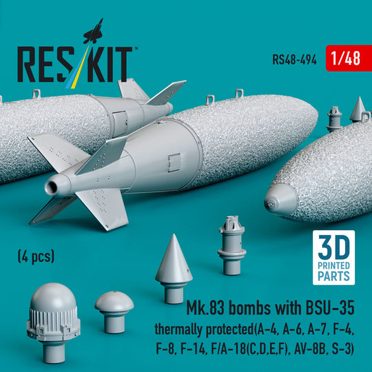 Mk.83 bombs with BSU-35 thermally protected (4 pcs) (A-4, A-6, A-7, F-4, F-8, F-14, F/A-18(C,D,E,F), AV-8B, S-3) (3D printed)