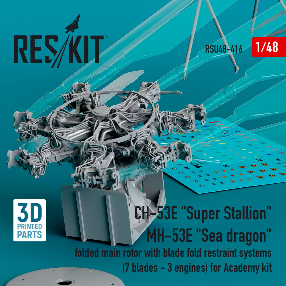 CH-53E Super Stallion, MH-53E Sea dragon folded main rotor with blade fold restraint systems (7 blades - 3 engines) for Academy kit (3D Printed)