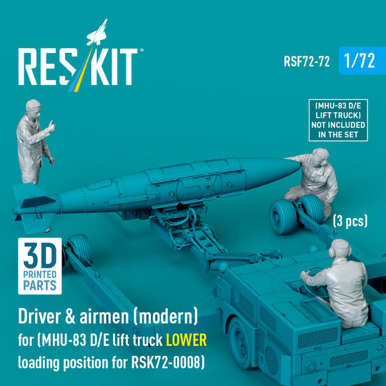 Driver & airmen (modern) (3 pcs) (MHU-83 D/E lift truck LOWER loading position for RSK72-0008) (3D Printed)