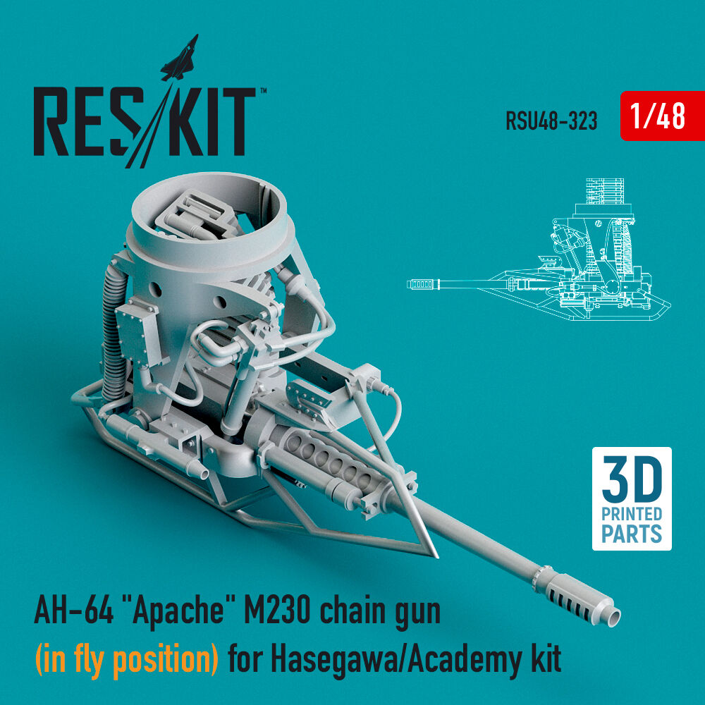 AH-64 Apache M230 chain gun (in fly position) for Hasegawa/Academy kit (3D Printed)