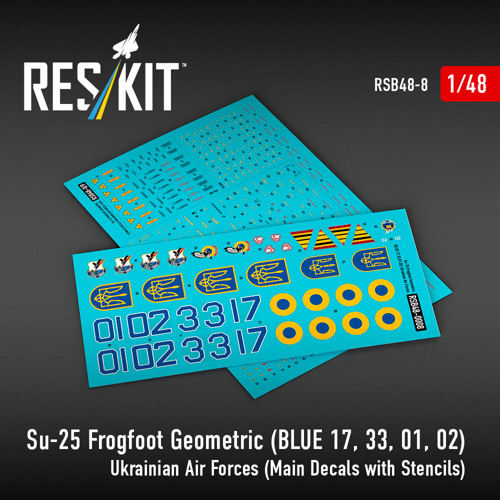 Su-25 Frogfoot Geometric (BLUE 17, 33, 01, 02) Ukrainian Air Forces (Main Decals with Stencils)(1/48)