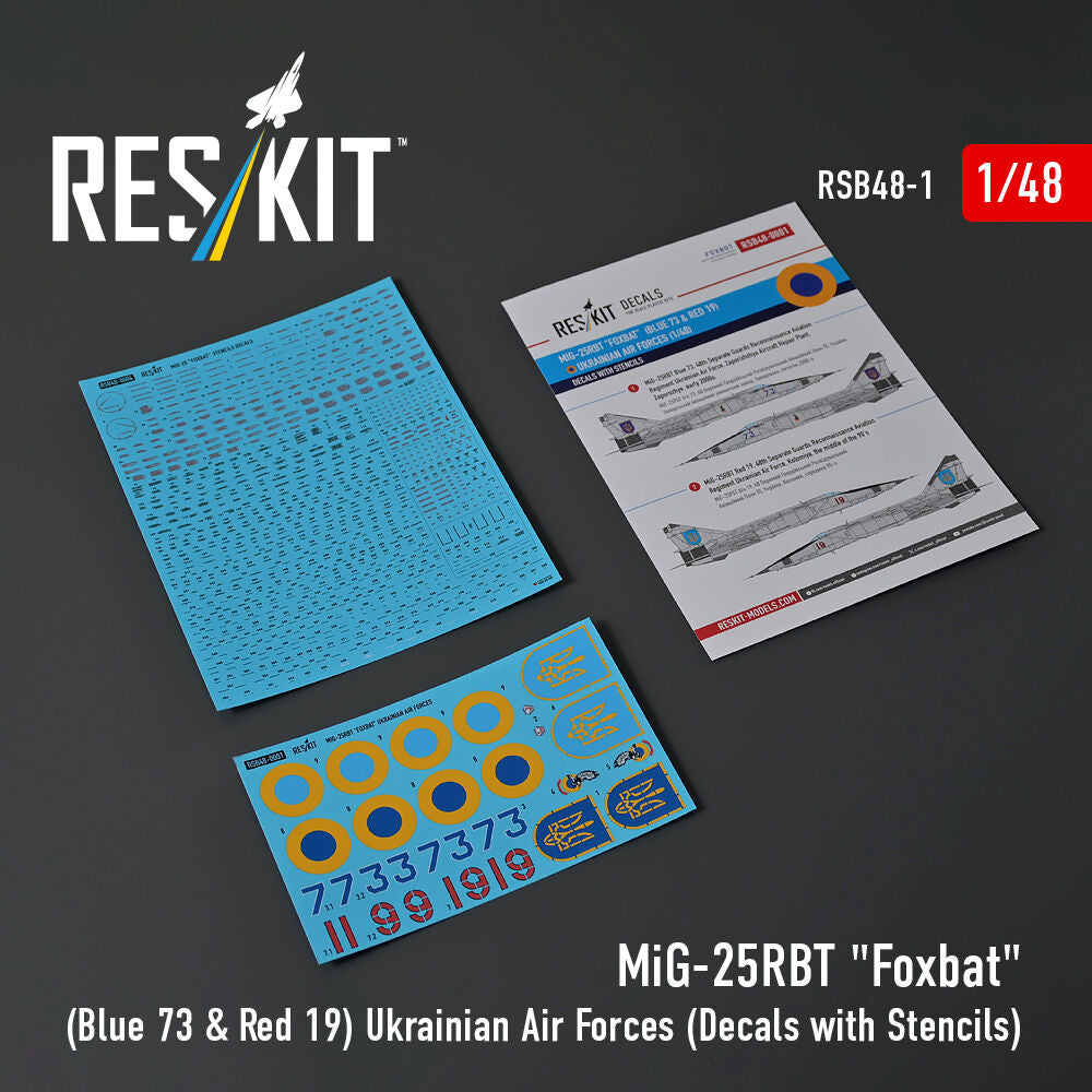 MiG-25RBT Foxbat (Blue 73 & Red 19) Ukrainian Air Forces (Decals with Stencils)