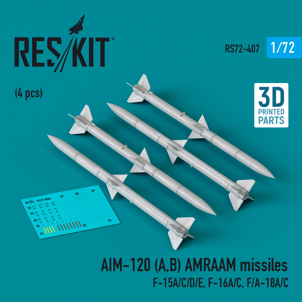 AIM-120 (A,B) AMRAAM missiles (4 pcs) (F-15A/C/D/E, F-16A/C, F/A-18A/C) (3D Printed)