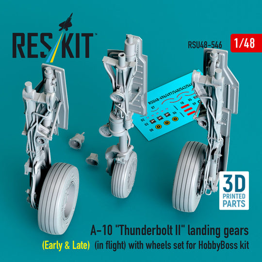 A-10 Thunderbolt II landing gears (Early & Late) (in flight) with wheels set for HobbyBoss kit (3D Printed)