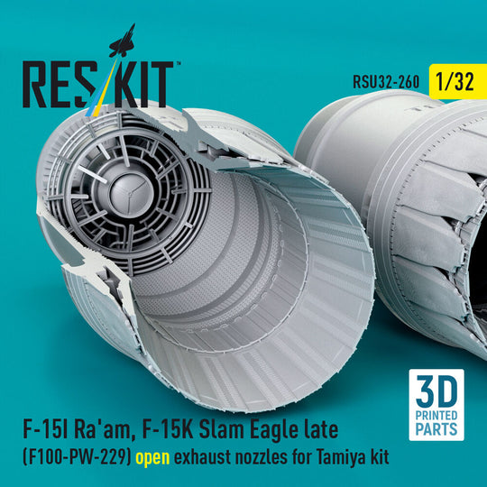 F?15I Ra'am, F?15K Slam Eagle late (F100-PW-229) open exhaust nozzles for Tamiya kit (3D Printed)