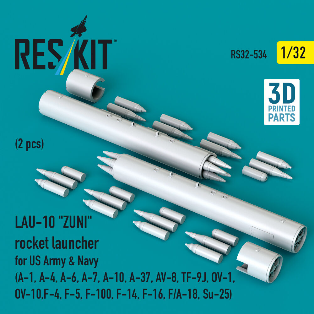 LAU-10 ZUNI rocket launcher for US Army & Navy (2 pcs) (A-1, A-4, A-6, A-7, A-10, A-37, AV-8, TF-9J, OV-1, OV-10, F-4, F-5, F-100, F-14, F-16, F/A-18, Su-25) (3D Printed)