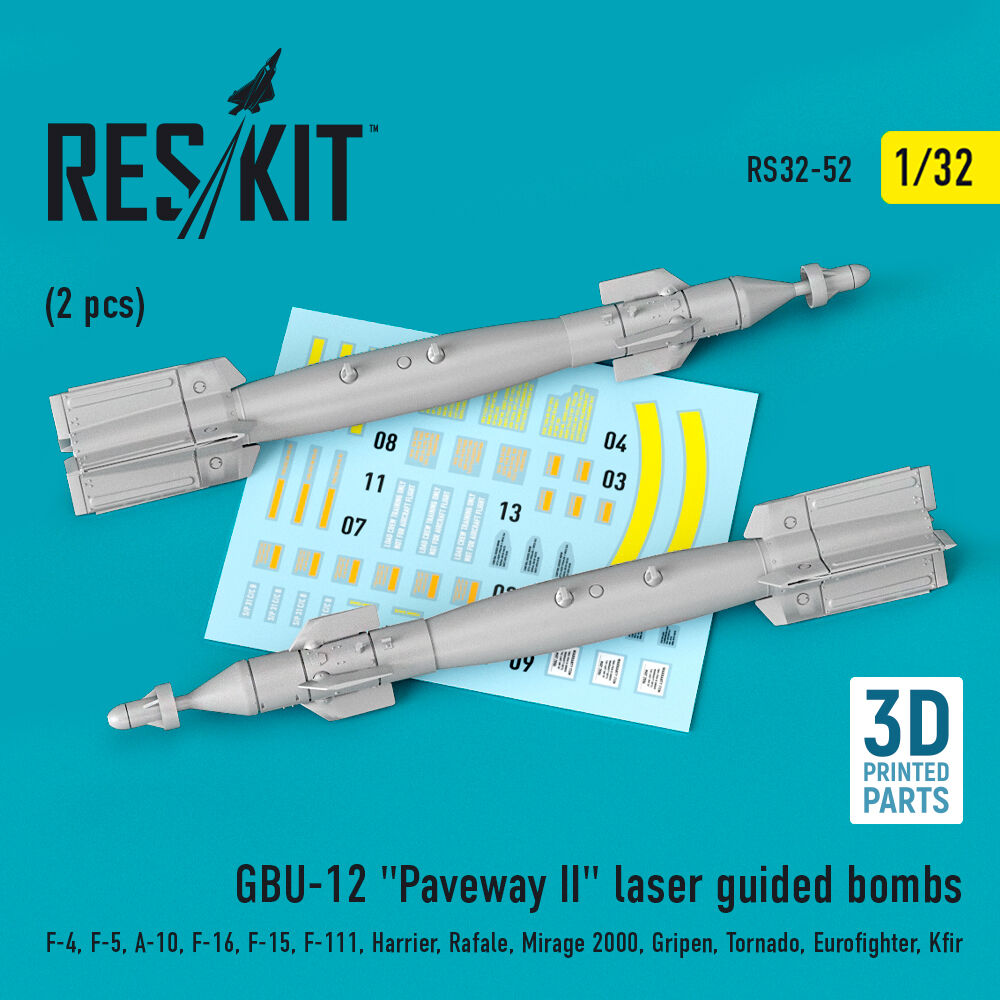 GBU-12 Paveway II laser guided bombs (2 pcs) (F-4, F-5, A-10, F-16, F-15, F-111, Harrier, Rafale, Mirage 2000, Gripen, Tornado, Eurofighter, Kfir) (3D Printed)
