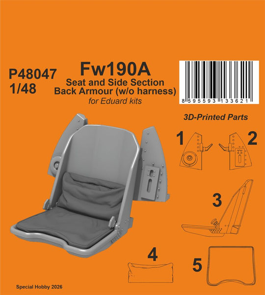 Fw190A Seat and Side Section Back Armour (w/o harness) for Eduard