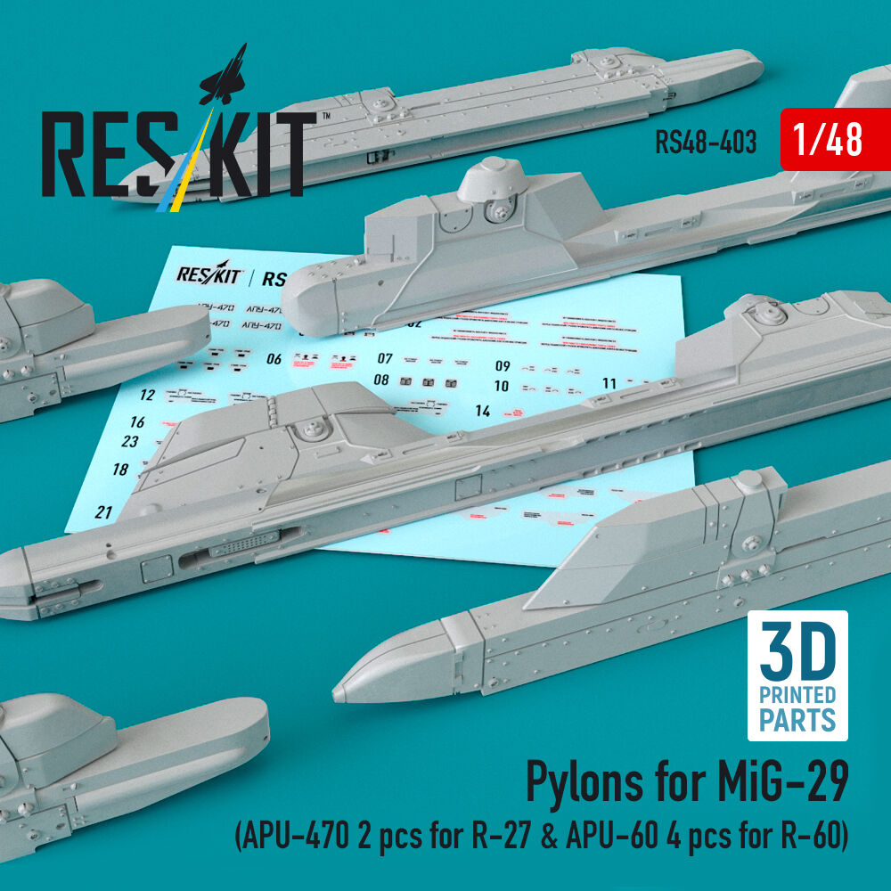 Pylons for MiG-29 (APU-470 2 pcs for R-27 & APU-60 4 pcs for R-60) (3D Printed)