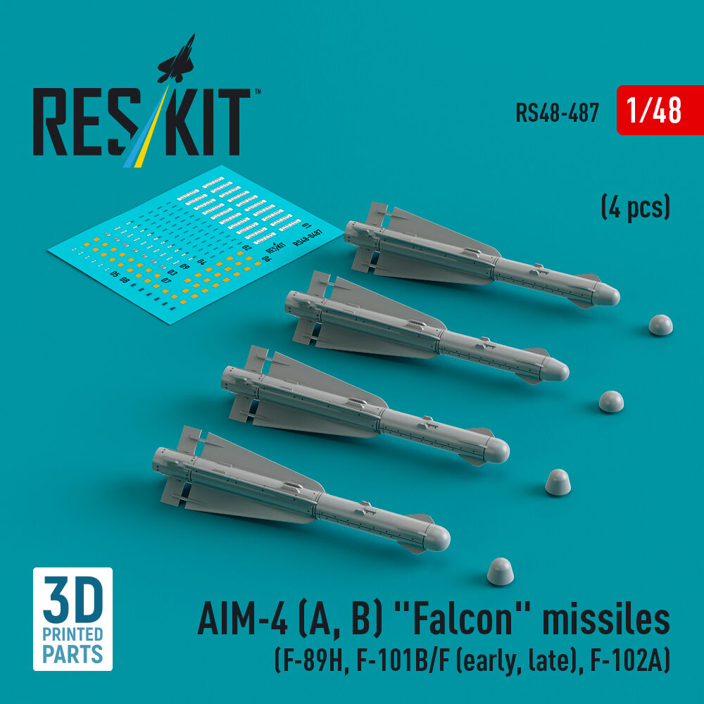 AIM-4 (A, B) Falcon missiles (4 pcs) (F-89H, F-101B/F (early, late), F-102A) (3D Printed)