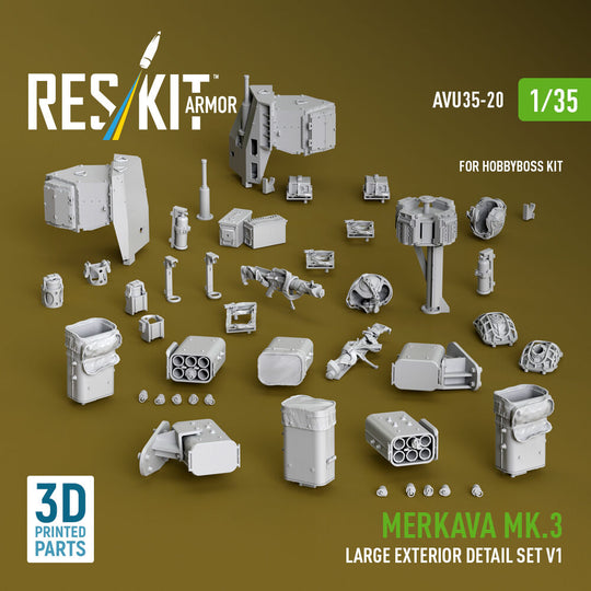Merkava Mk.3 large exterior detail set V1 (3D Printed) for Hobby Boss