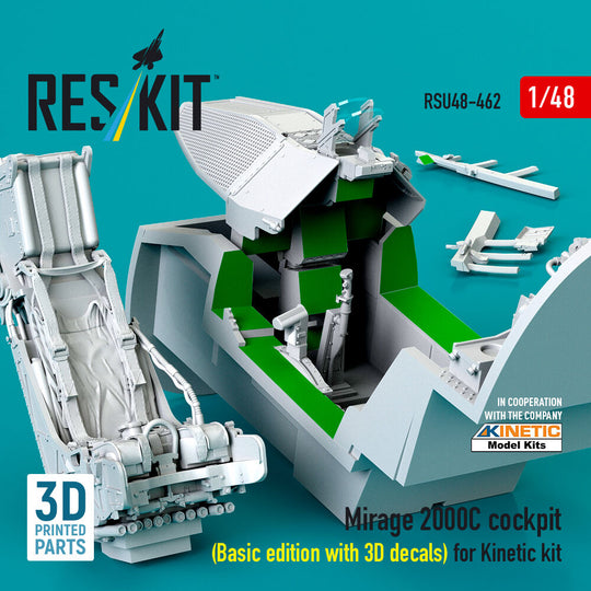 Mirage 2000C cockpit (Basic edition with 3D decals) for Kinetic kit (3D Printed)