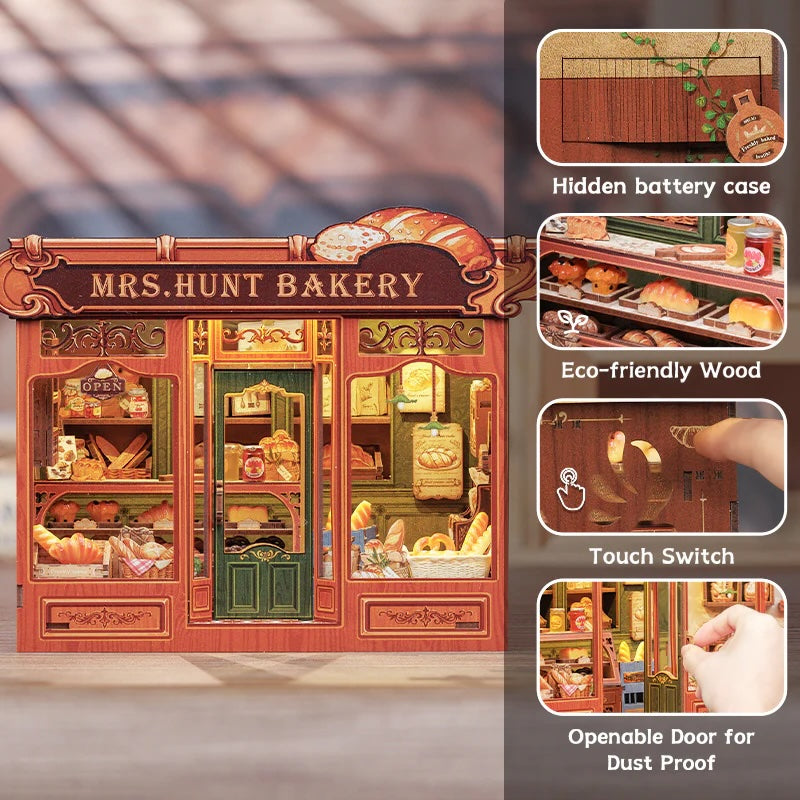 MINIATURE HOUSE - DIY - Mrs. Hunt Bakery - 216pc + LED Light