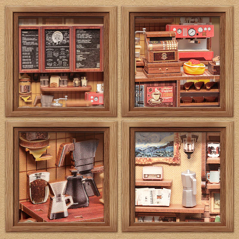 MINIATURE HOUSE - DIY- Corner Coffee Shop - 294pc + LED Light